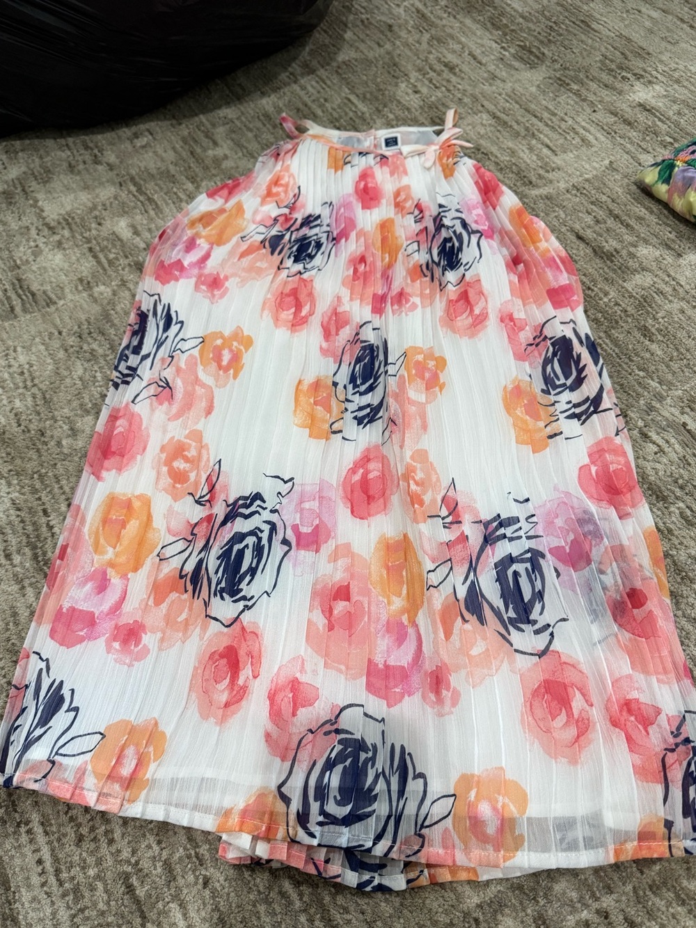 Janie and Jack White Dress with Pink, Coral & Navy Floral Print Sz 8